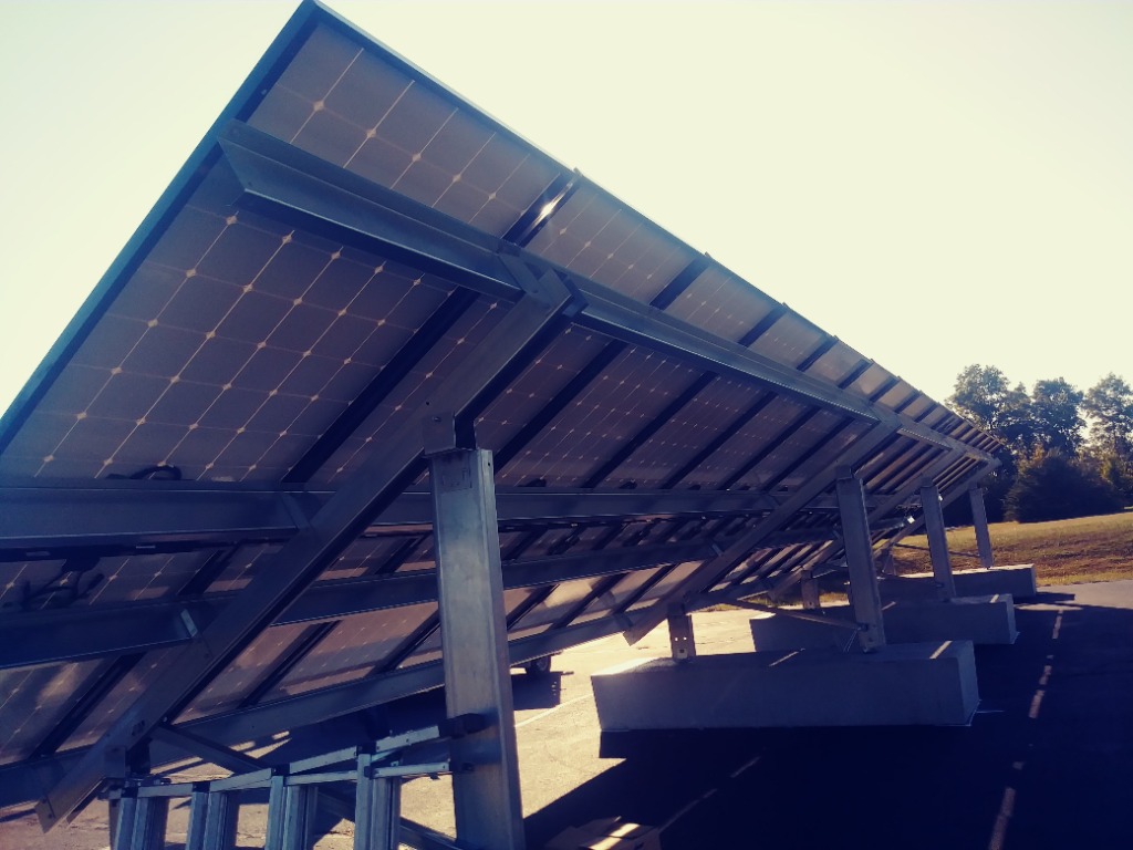 Ground-mounted solar array back view