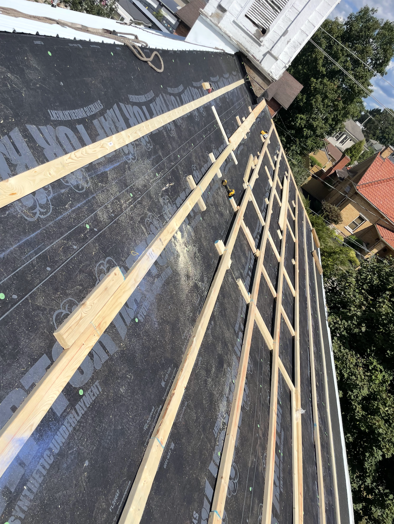 Steel roof installation - before